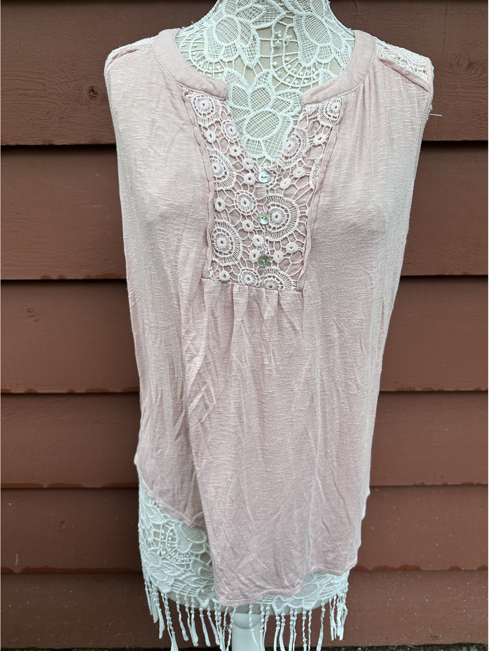 Bohemian Lace Sleeveless Top Pink Cream Festival Casual Indie